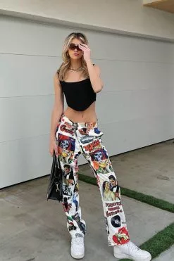 BROKEN PROMISES Commotion Print Skate Pant White Bottoms