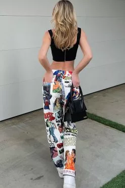 BROKEN PROMISES Commotion Print Skate Pant White Bottoms