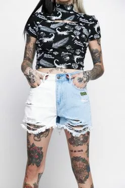 BROKEN PROMISES Outsider Two Tone Denim Short Bottoms