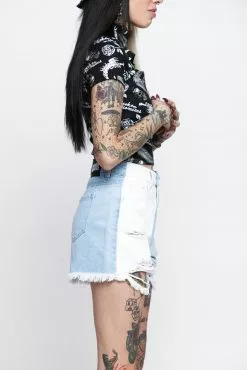BROKEN PROMISES Outsider Two Tone Denim Short Bottoms