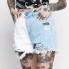 BROKEN PROMISES Outsider Two Tone Denim Short Bottoms