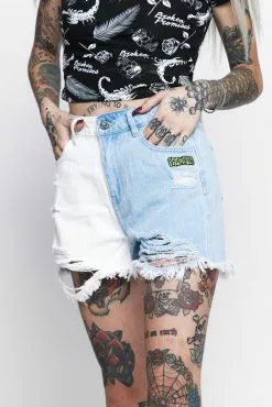 BROKEN PROMISES Outsider Two Tone Denim Short Bottoms