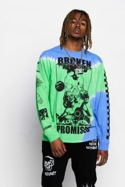 BROKEN PROMISES Shirts Acoustics Green Tie Dye L/S Tee