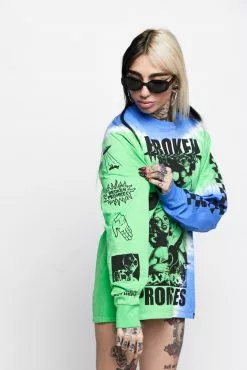 BROKEN PROMISES Shirts Acoustics Green Tie Dye L/S Tee