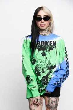BROKEN PROMISES Shirts Acoustics Green Tie Dye L/S Tee