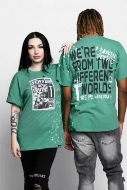 BROKEN PROMISES Headlines Green Splatter S/S Tee
