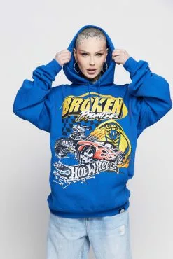 BROKEN PROMISES BP X Hot Wheels Heart Race Hoodie Blue Hoodies