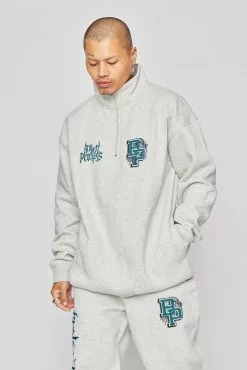 BROKEN PROMISES Hoodies Poor Sport 1/4 Zip Fleece Grey