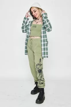 BROKEN PROMISES Fangs Hooded Flannel Green Shirts