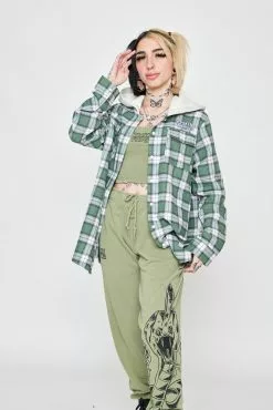 BROKEN PROMISES Fangs Hooded Flannel Green Shirts