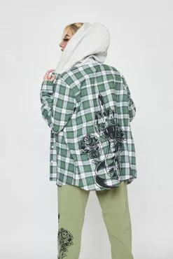 BROKEN PROMISES Fangs Hooded Flannel Green Shirts