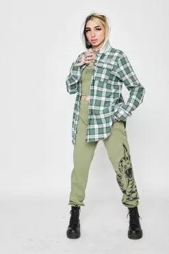 BROKEN PROMISES Fangs Hooded Flannel Green Shirts