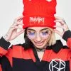 BROKEN PROMISES Graveyard Devil Horn Beanie - Red Headwear