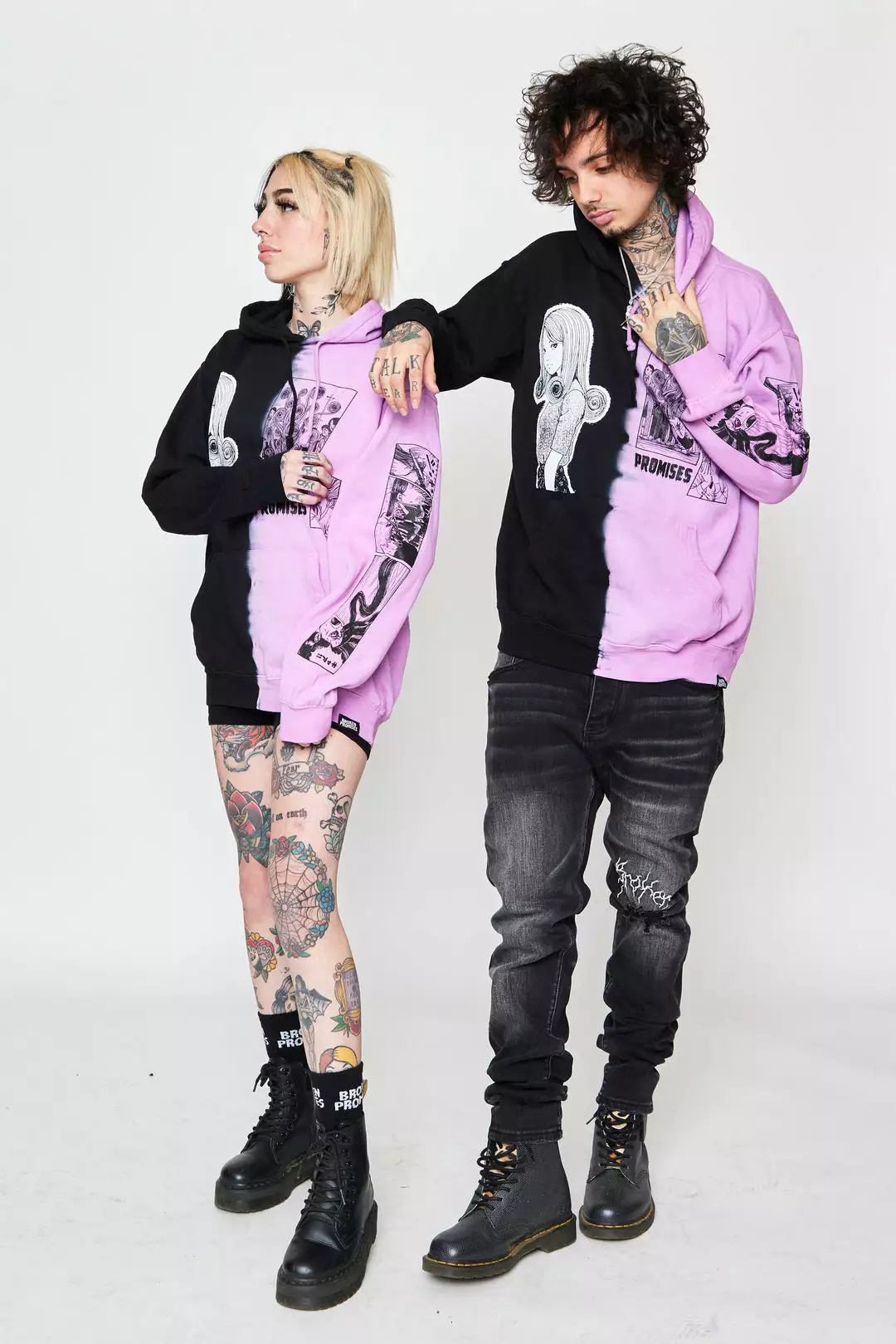 BROKEN PROMISES Hoodies Junji Ito Medusa Split Dye Hoodie