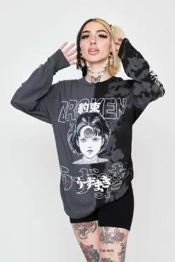 BROKEN PROMISES Junji Ito I Don't Care L/S Tee Blk