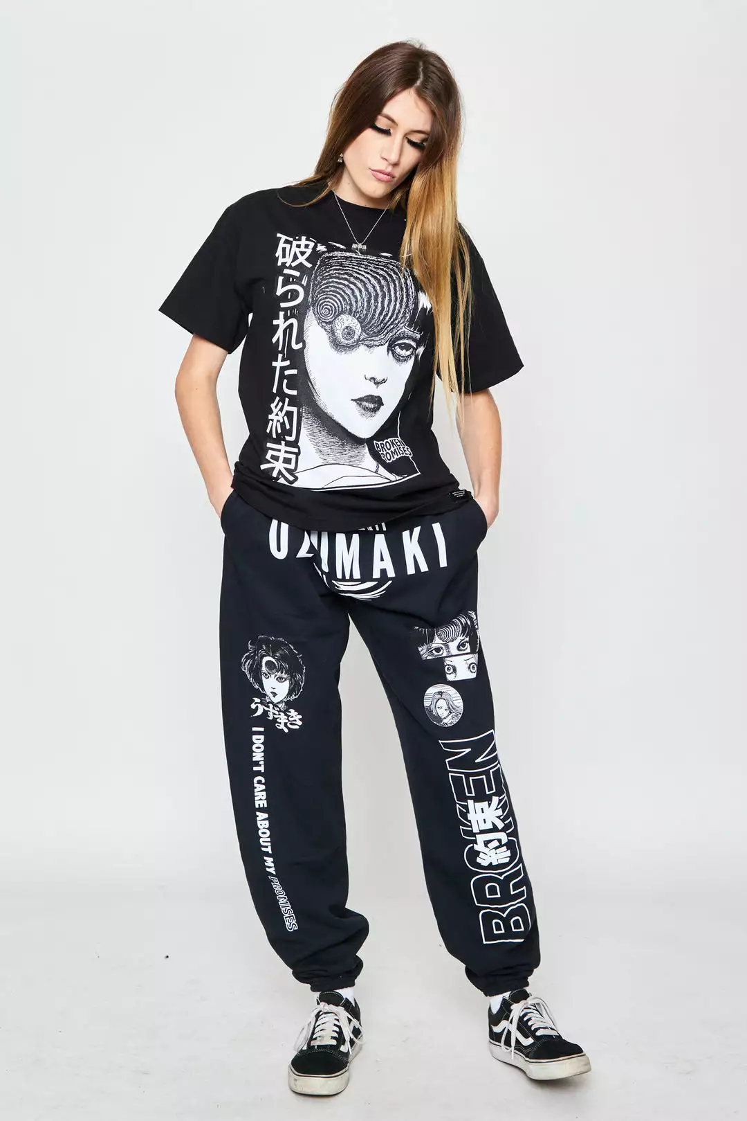 BROKEN PROMISES Bottoms Junji Ito I Don't Care Sweatpants Black
