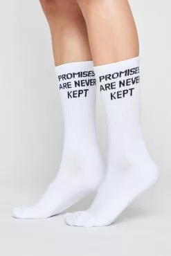 BROKEN PROMISES The Motto Sock White Accessories