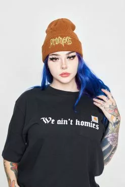 BROKEN PROMISES Play Fight Beanie Brown Headwear