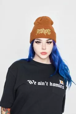 BROKEN PROMISES Play Fight Beanie Brown Headwear