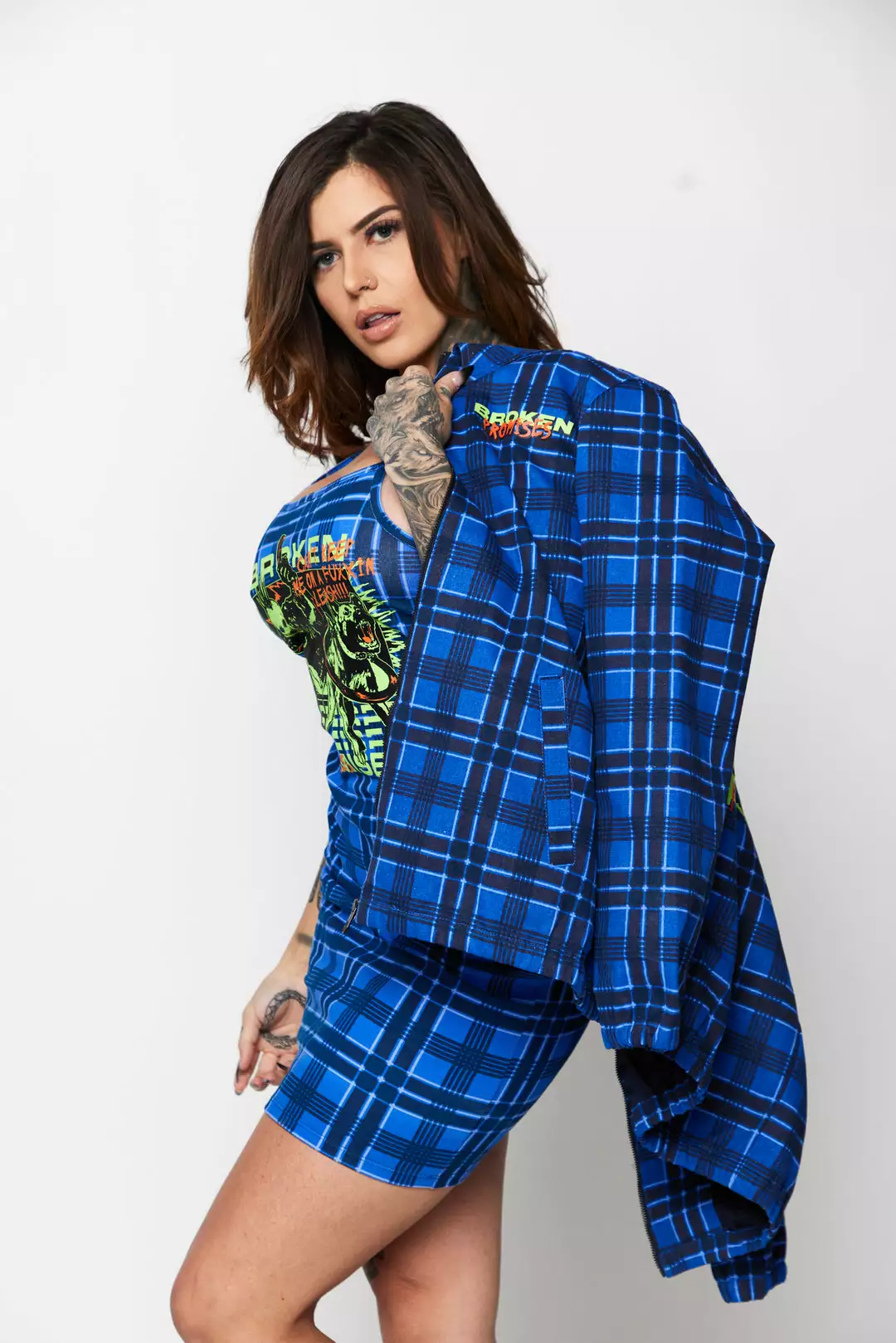 BROKEN PROMISES Leash Plaid Jacket Blue Outerwear