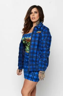 BROKEN PROMISES Leash Plaid Jacket Blue Outerwear