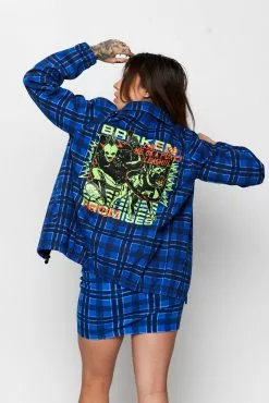 BROKEN PROMISES Leash Plaid Jacket Blue Outerwear