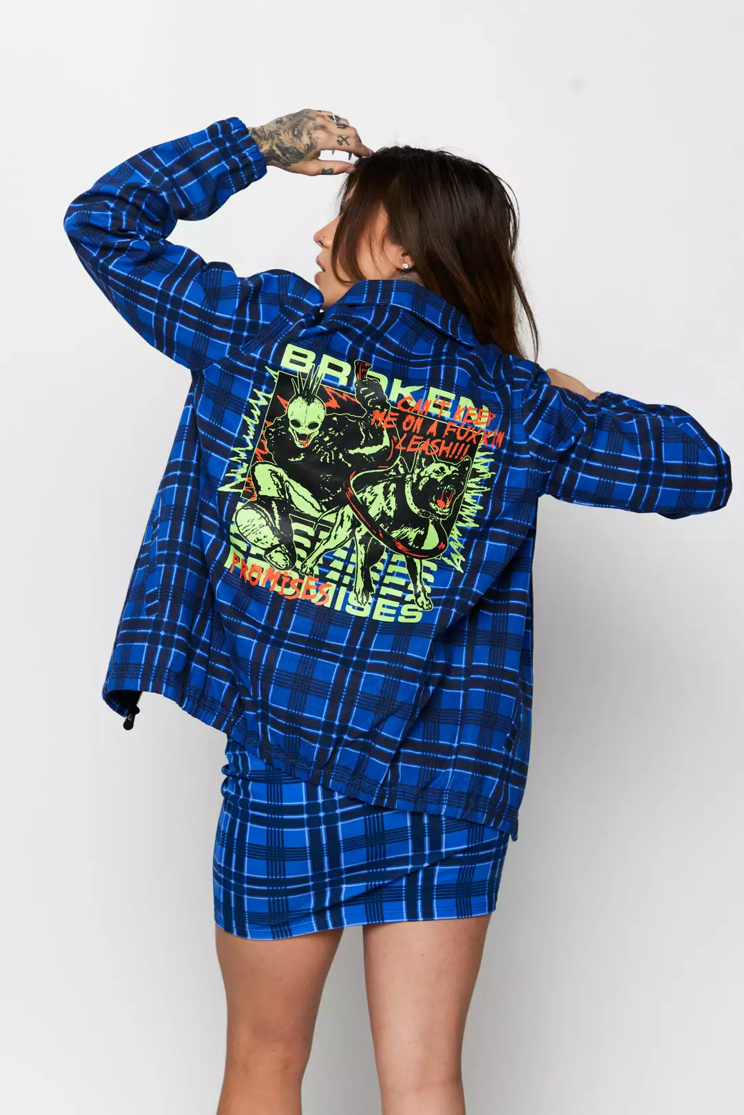 BROKEN PROMISES Leash Plaid Jacket Blue Outerwear