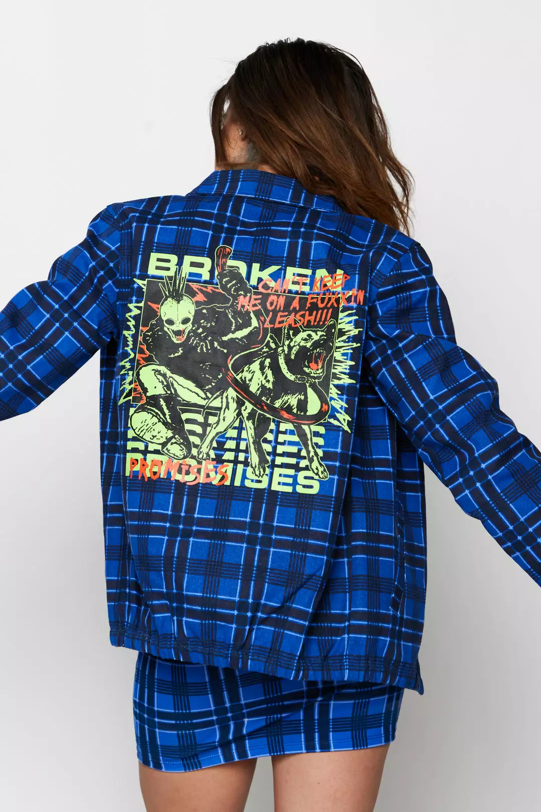 BROKEN PROMISES Leash Plaid Jacket Blue Outerwear