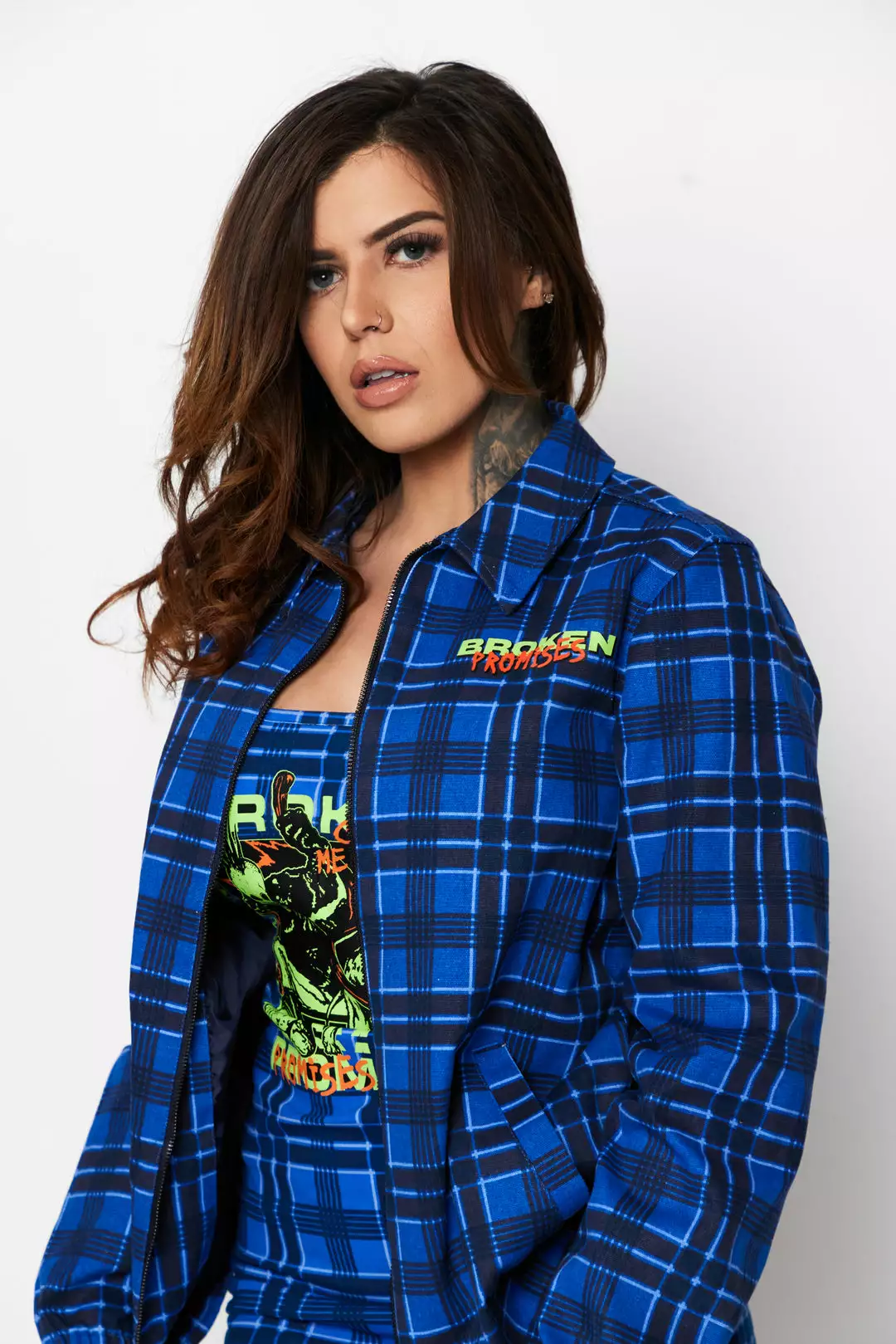 BROKEN PROMISES Leash Plaid Jacket Blue Outerwear