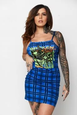 BROKEN PROMISES Leash Plaid Dress Blue