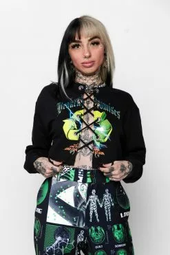 BROKEN PROMISES Garbage Lace Front Crew Sweatshirt