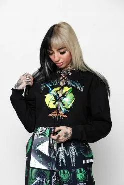 BROKEN PROMISES Garbage Lace Front Crew Sweatshirt