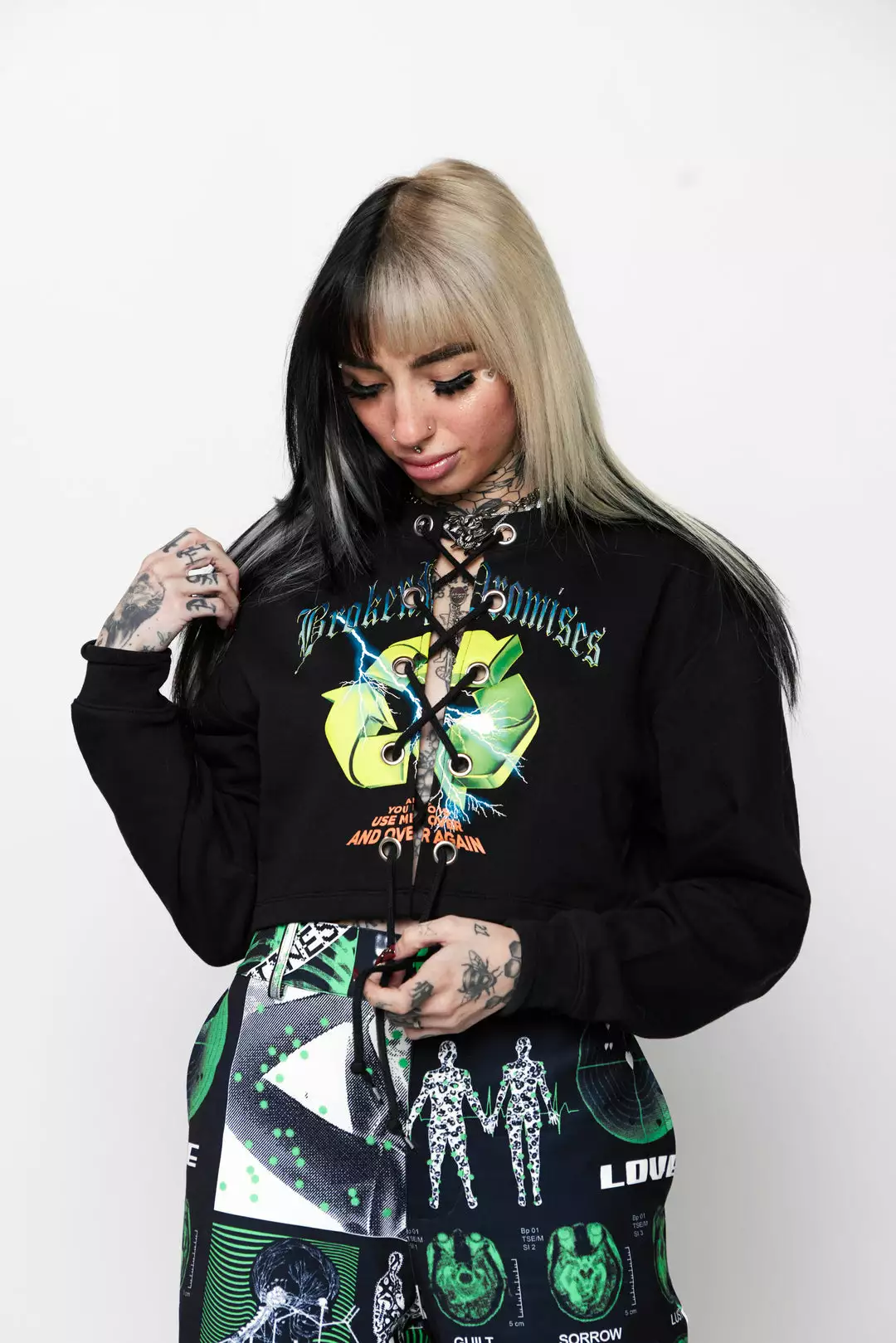 BROKEN PROMISES Garbage Lace Front Crew Sweatshirt