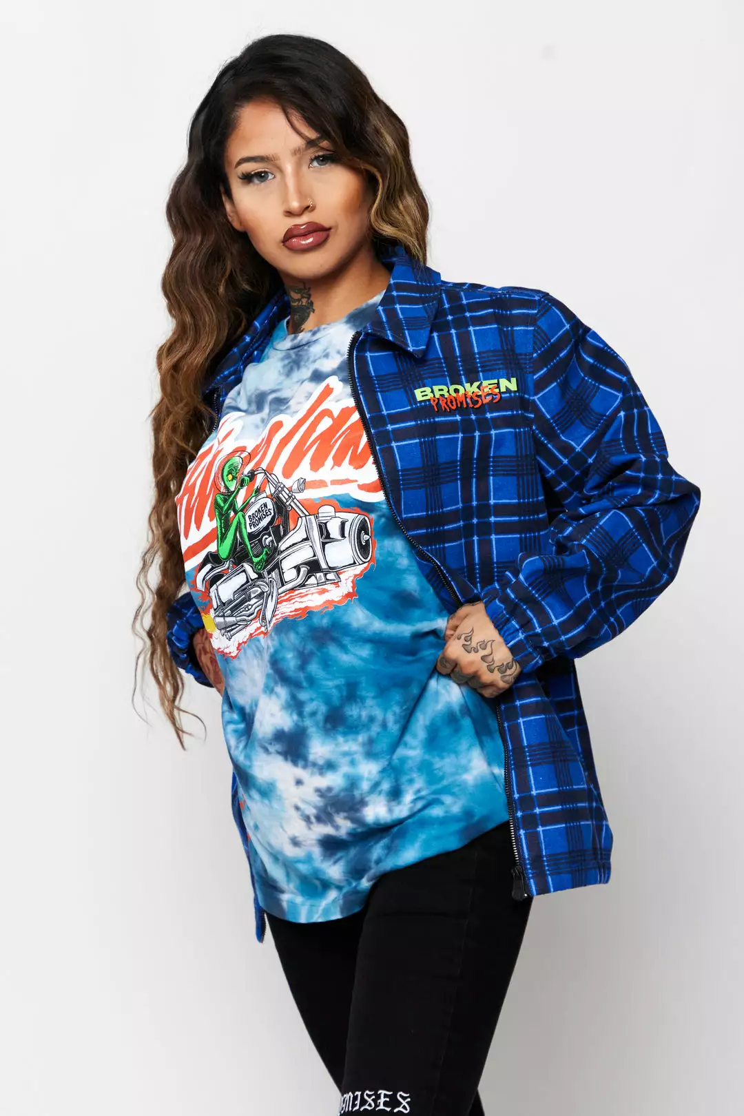 BROKEN PROMISES Leash Plaid Jacket Blue Outerwear