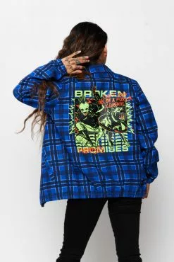 BROKEN PROMISES Leash Plaid Jacket Blue Outerwear