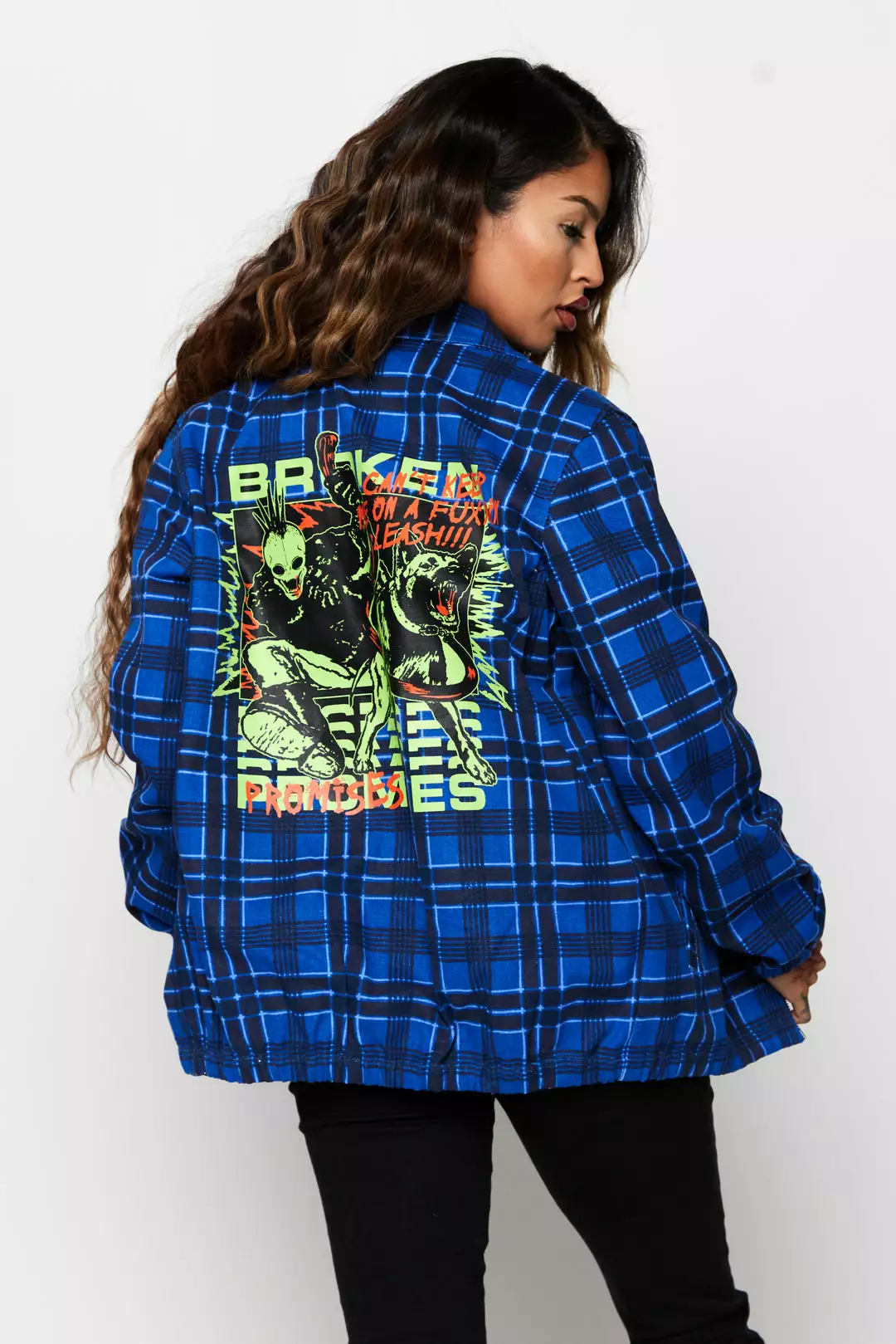 BROKEN PROMISES Leash Plaid Jacket Blue Outerwear