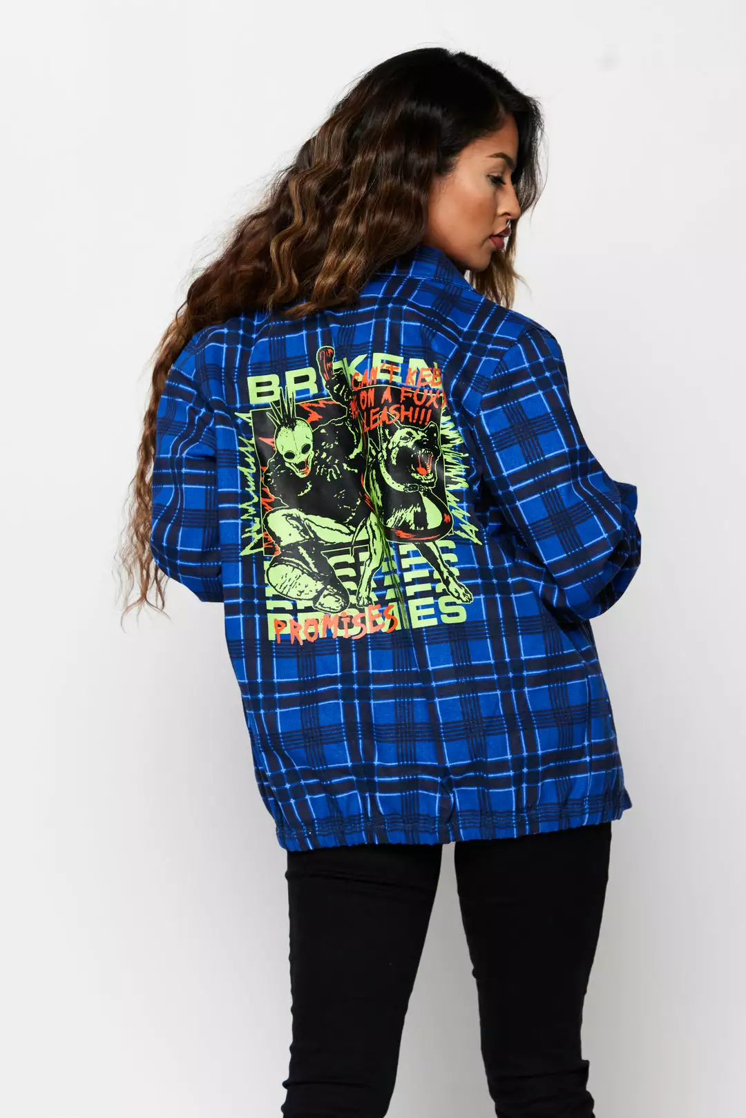 BROKEN PROMISES Leash Plaid Jacket Blue Outerwear