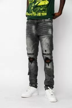 CASH Stitch And Rip Denim - Smoke Grey Bottoms