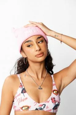 BROKEN PROMISES Headwear Graveyard Devil Horn Beanie - Pink