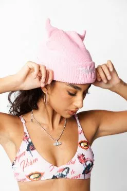 BROKEN PROMISES Headwear Graveyard Devil Horn Beanie - Pink