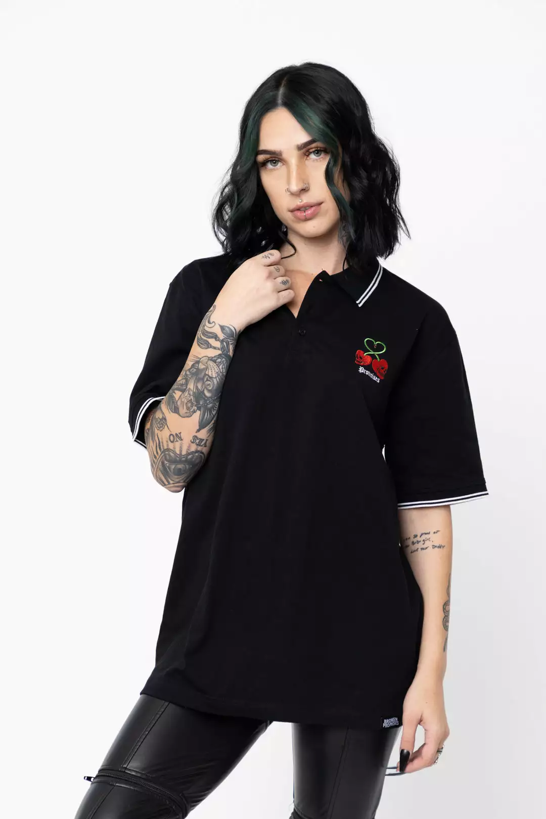 BROKEN PROMISES Stress Me S/S Polo Black Shirts
