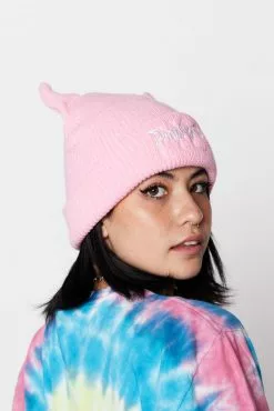 BROKEN PROMISES Headwear Graveyard Devil Horn Beanie - Pink