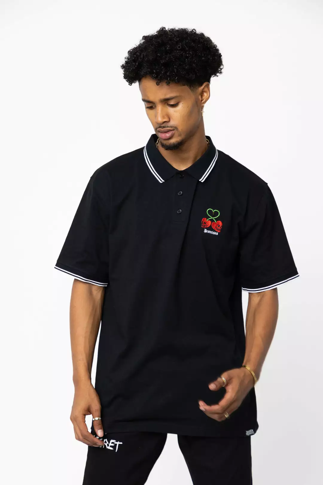 BROKEN PROMISES Stress Me S/S Polo Black Shirts