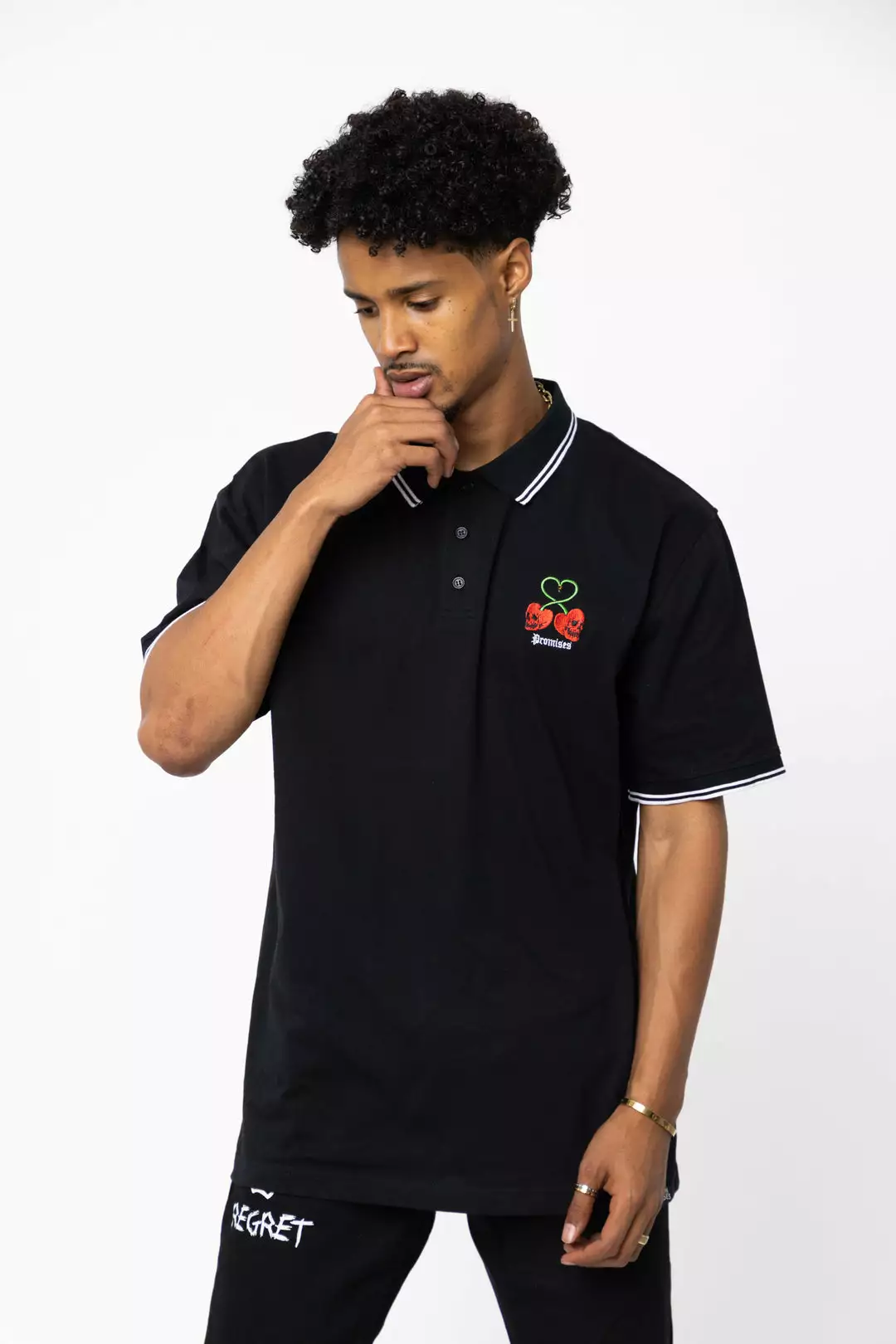 BROKEN PROMISES Stress Me S/S Polo Black Shirts