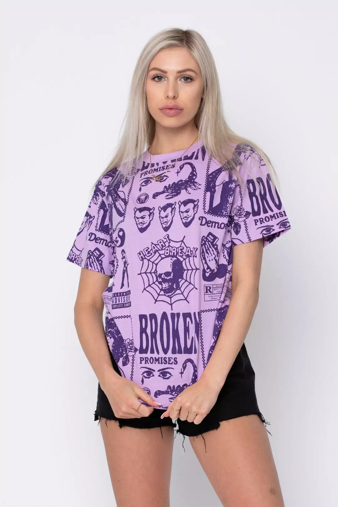 BROKEN PROMISES Demon Lover AOP Tee Purple Shirts