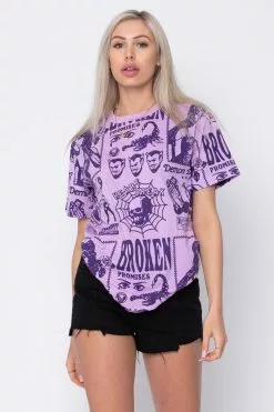 BROKEN PROMISES Demon Lover AOP Tee Purple Shirts