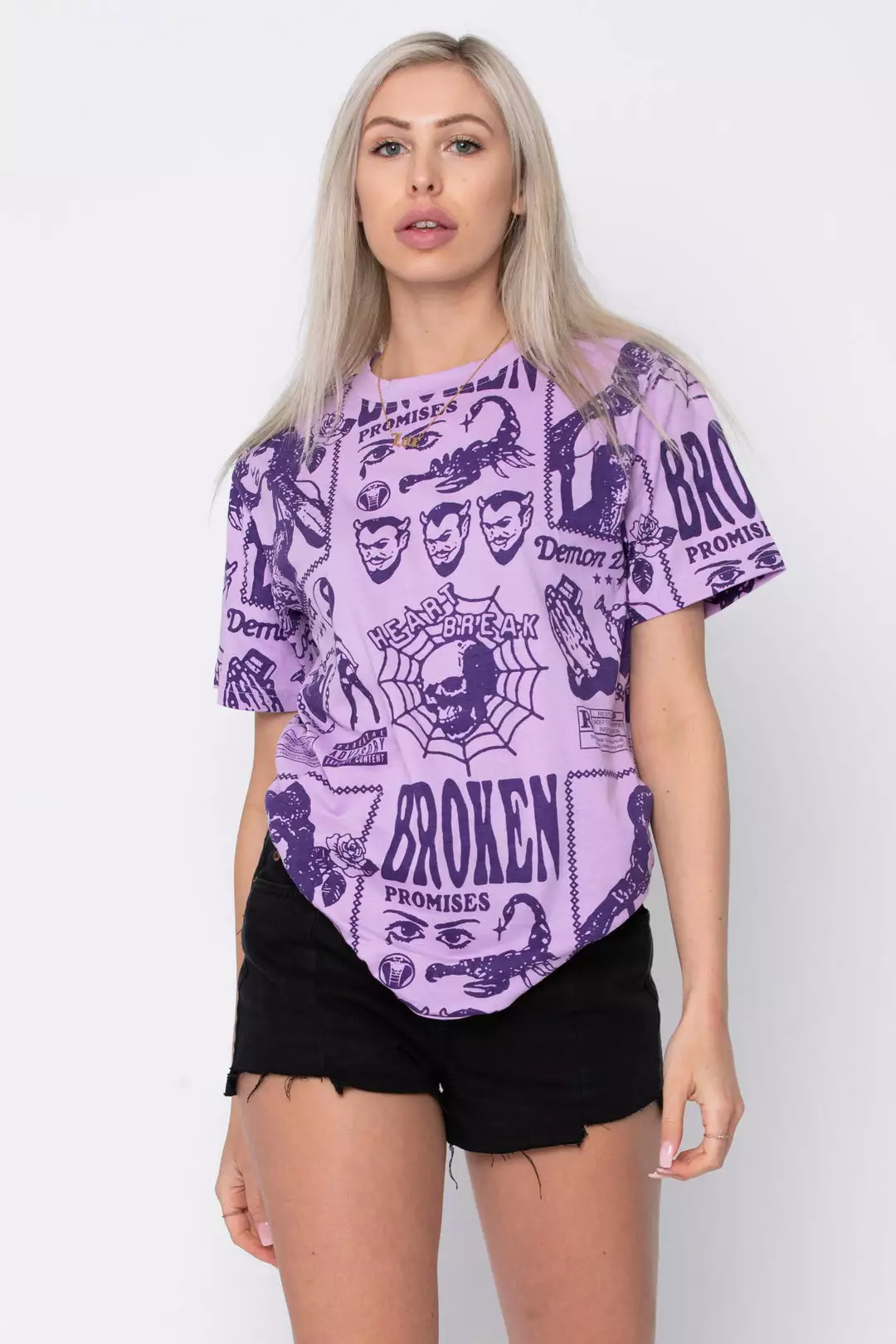 BROKEN PROMISES Demon Lover AOP Tee Purple Shirts
