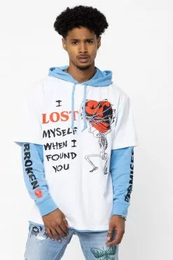 BROKEN PROMISES Hoodies Lost Myself Stacked Pullover Hoodie Blue