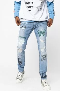 BROKEN PROMISES Now Or Never Printed Denim