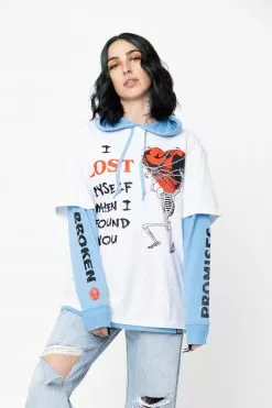 BROKEN PROMISES Hoodies Lost Myself Stacked Pullover Hoodie Blue